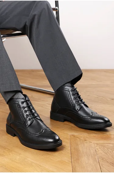 Henry Brogue Lace Up Ankle Boots in Black