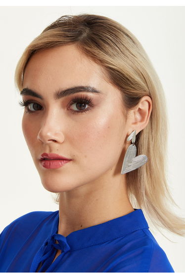Silver Textured Double Heart Earrings