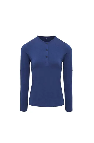 Premier Womens/Ladies Long John Plain Roll Sleeve T-Shirt - Indigo Denim