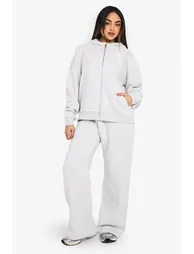 NY Embroidered Oversized Zip Through Hoodie - grey