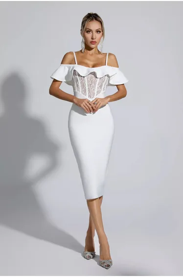 Alicia White Lace Bandage Midi Dress