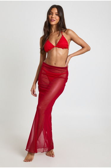 Mesh Maxi Beach Skirt - red