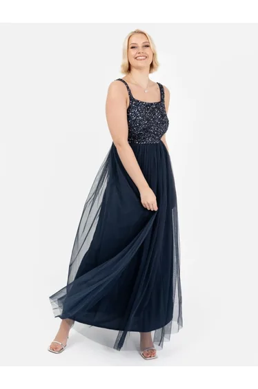 Navy Embellished Strappy Maxi Dress