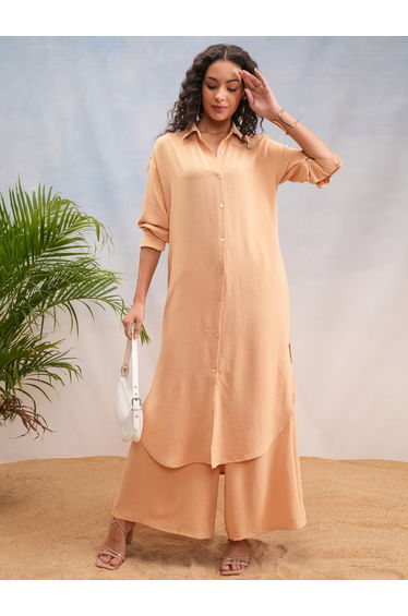 Solid Dropped Shoulder Tunic and Palazzo Pants Co-Ords