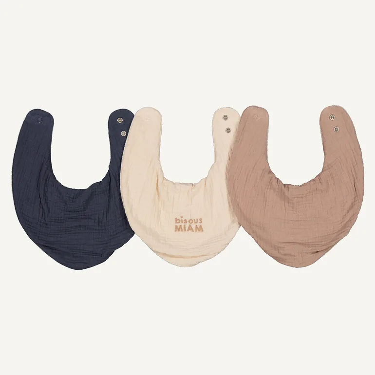 Pack of 3 Bandana Bibs in Cotton Muslin/Towelling