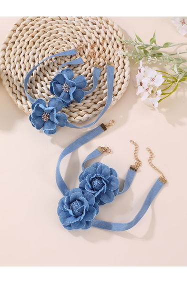 Pack of 4 - Blue Floral Necklace and Bracelet
