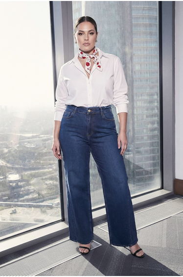 Blue High Waist Wide Leg Comfort/Medium Stretch Wide Leg Plus Size Jeans