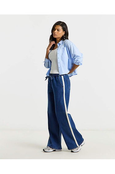 Mid Wash Cosy Side Stripe Jogger Jeans