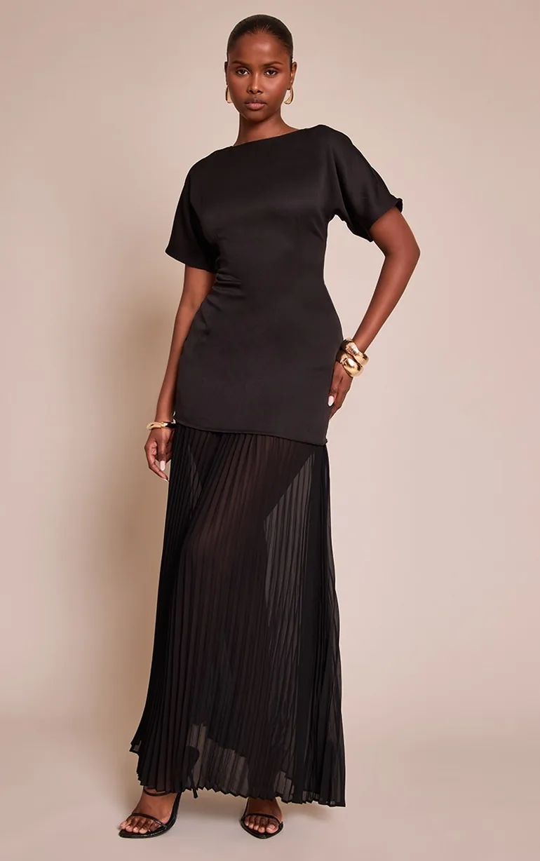 black satin pleated dress Long Strapless Sweetheart Mermaid Prom Dress -PromGirl