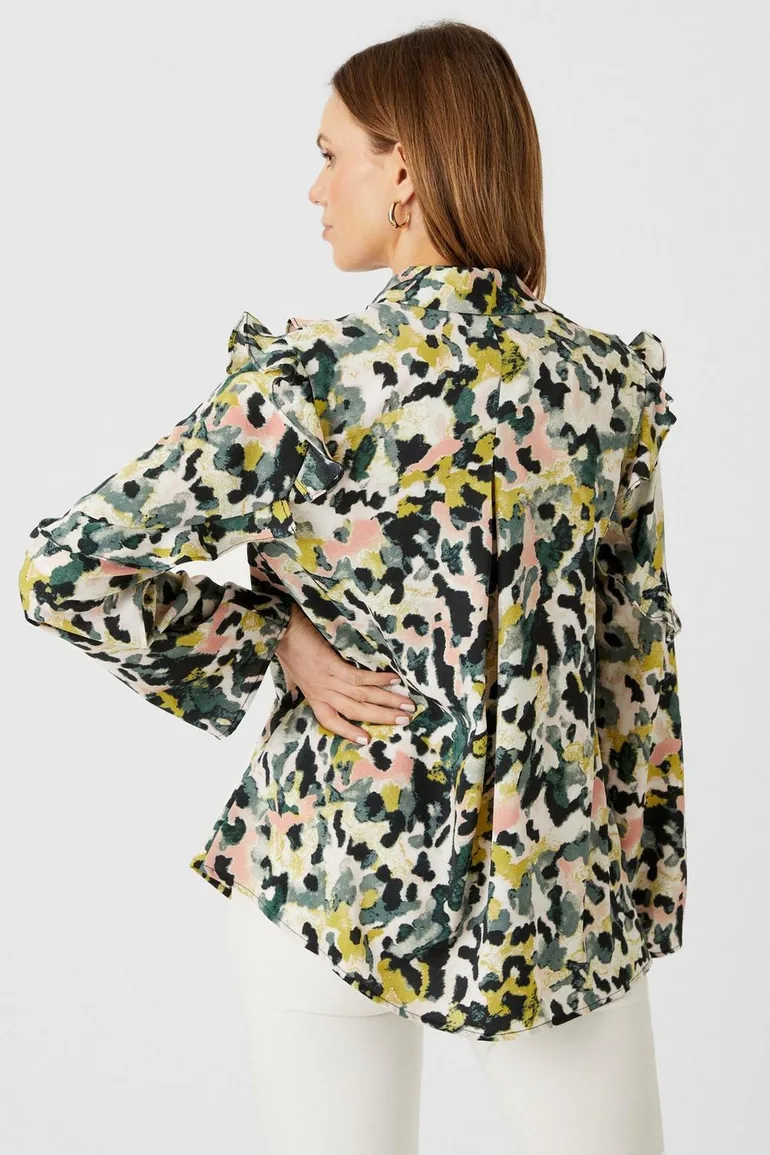 Green Blurred Animal Frill Printed Shirt - green - 2