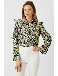Green Blurred Animal Frill Printed Shirt - green