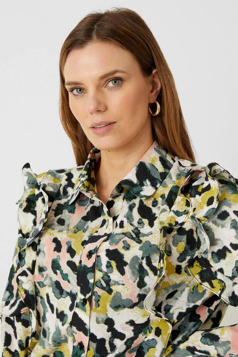 Green Blurred Animal Frill Printed Shirt - green - 1