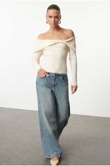 Ecru*001 Carmen Collar Color Block Knitwear Sweater