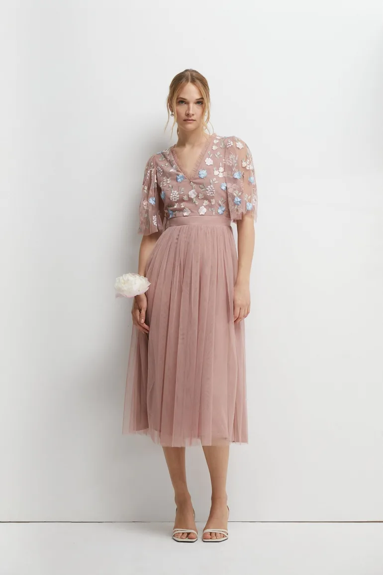 Meadow Floral Embroidered V Neck Bridesmaids Dress