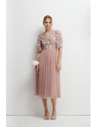 Meadow Floral Embroidered V Neck Bridesmaids Dress