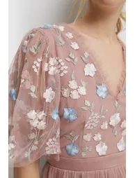 Meadow Floral Embroidered V Neck Bridesmaids Dress - 2
