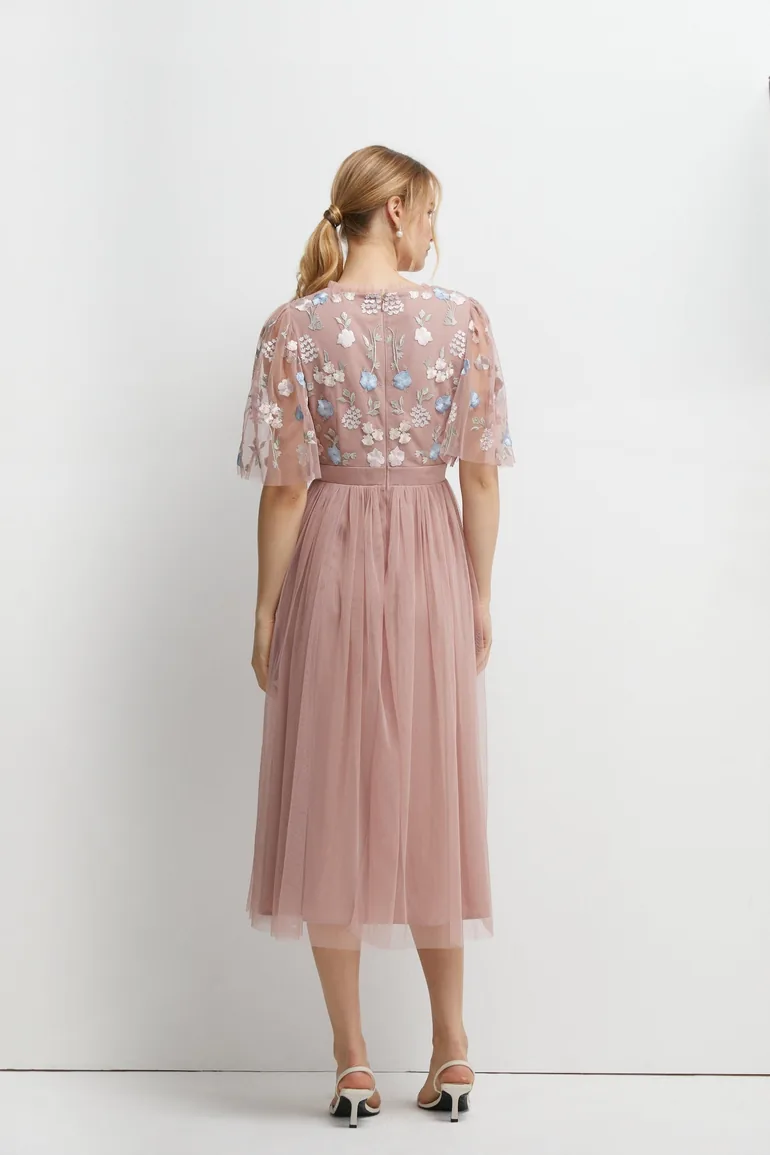Meadow Floral Embroidered V Neck Bridesmaids Dress - 3