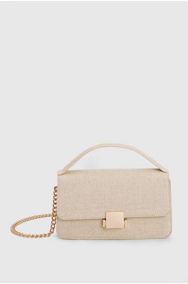 Hardware Detail Linen Grab Bag With Detachable Strap - natural