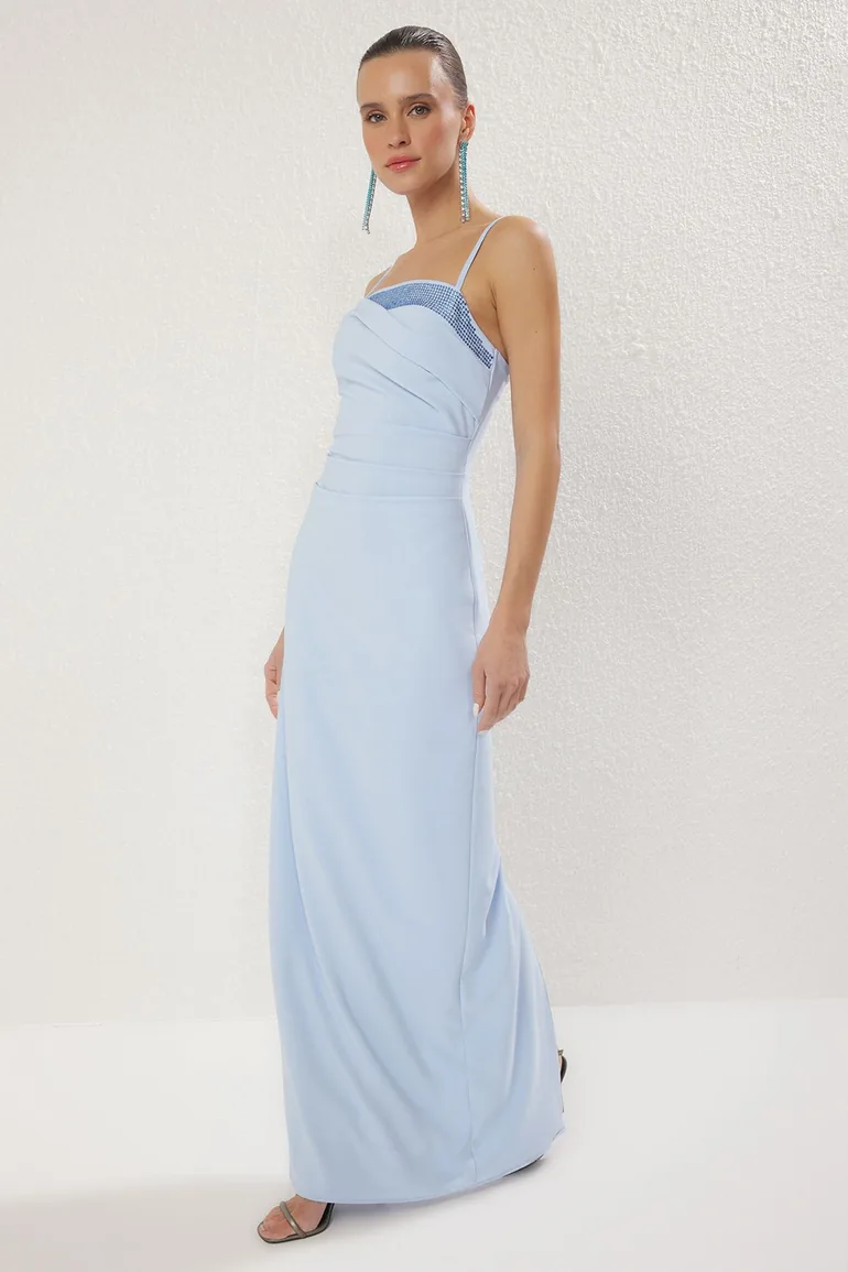 Light Blue Stone Print Woven Long Elegant Evening Night Graduation Dress Trendyol Blue : Evening Dresses : VogaCloset Bahrain Light Blue Stone Print Woven Long Elegant Evening Night Graduation Dress Trendyol Blue : Evening Dresses : VogaCloset Bahrain