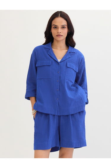 Blue Cotton Shirt and Shorts Co-Ords