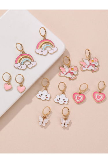 Pack of 6 - Pink and Gold Charm Earrings