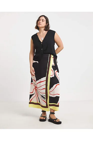 Spun Viscose Knot Detail Midaxi Skirt