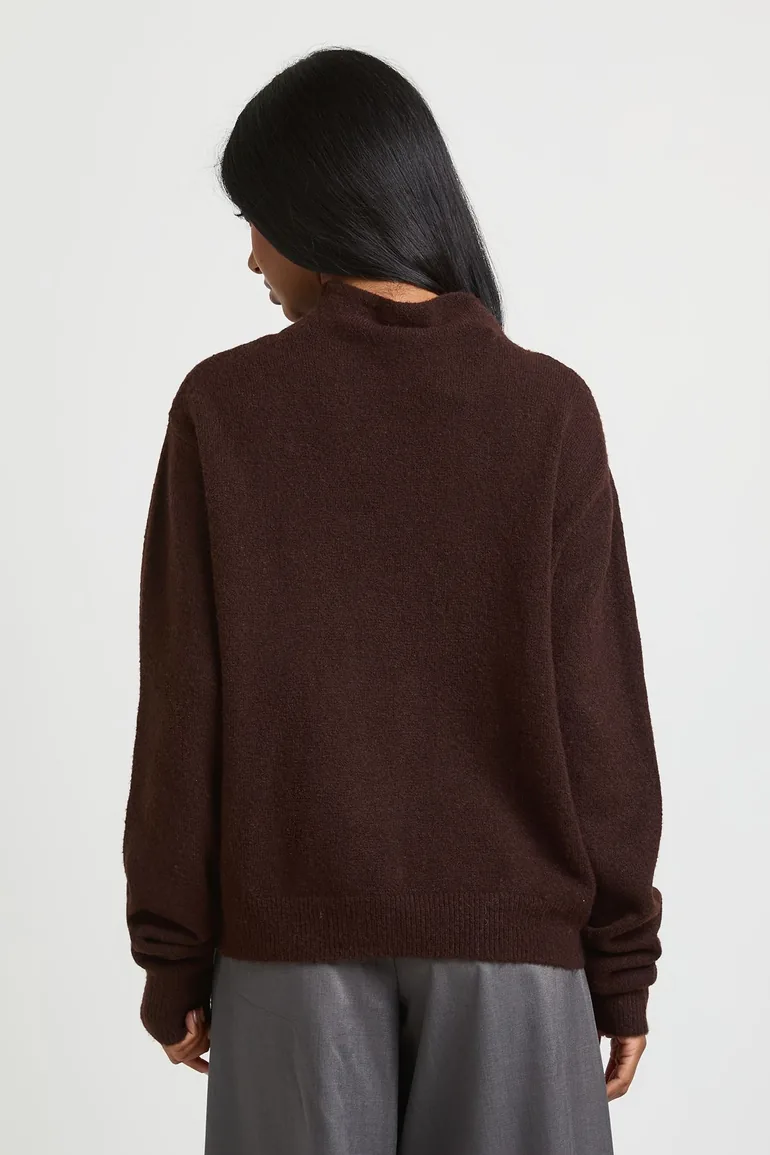 High Neck Button Through Cardigan - chocolate - 2