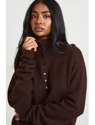 High Neck Button Through Cardigan - chocolate - 3