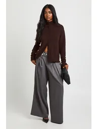 High Neck Button Through Cardigan - chocolate