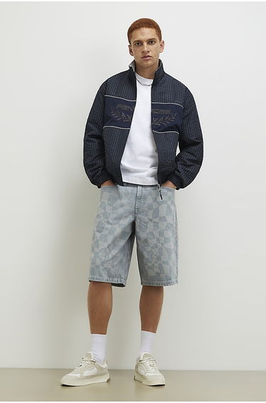 Blue Geometric Print Denim Shorts