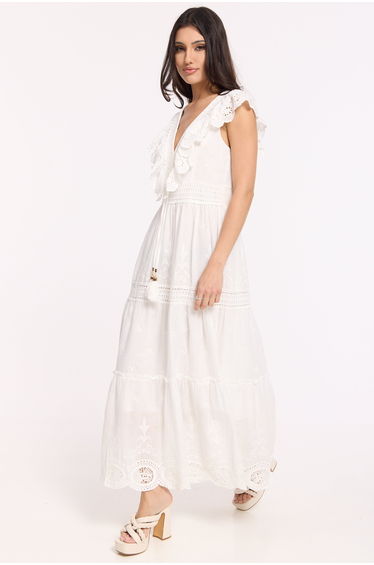 White Broderie Frill Maxi Dress