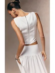 White Woven Button Detail Waistcoat - 2