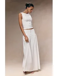 White Woven Button Detail Waistcoat