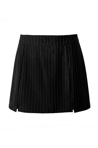 Black Striped Slit Knitted Large Size Skirt