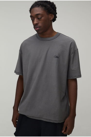 Charcoal Oversized Floral Print Exposed Seam T-Shirt - charcoal