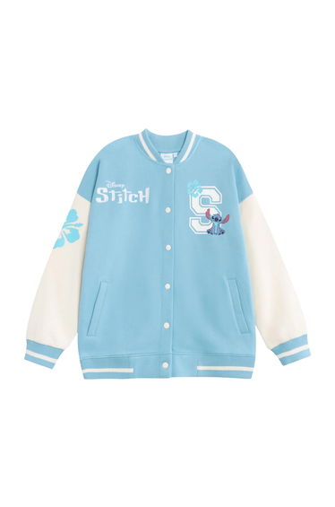 Lilo & Stitch Girls Embroidered Logo Varsity Jacket - Blue
