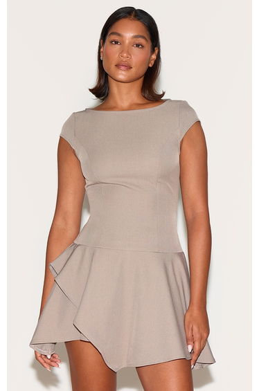 Clay Woven Capped Sleeve Asymmetric Layered Shift Dress
