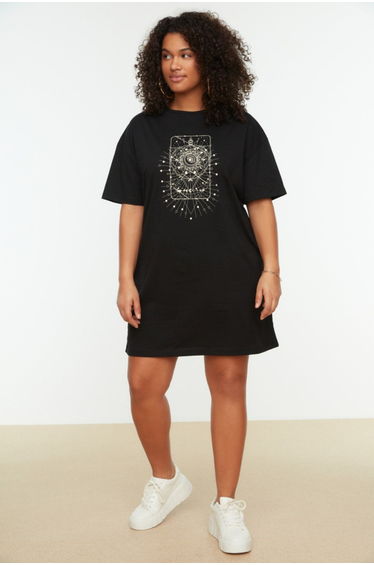 Curve Black Plus Column Mini T-Shirt Dress