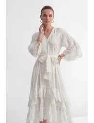 Own Your Power White V-Neck Ruffled Sleeve Maxi Dress - 3