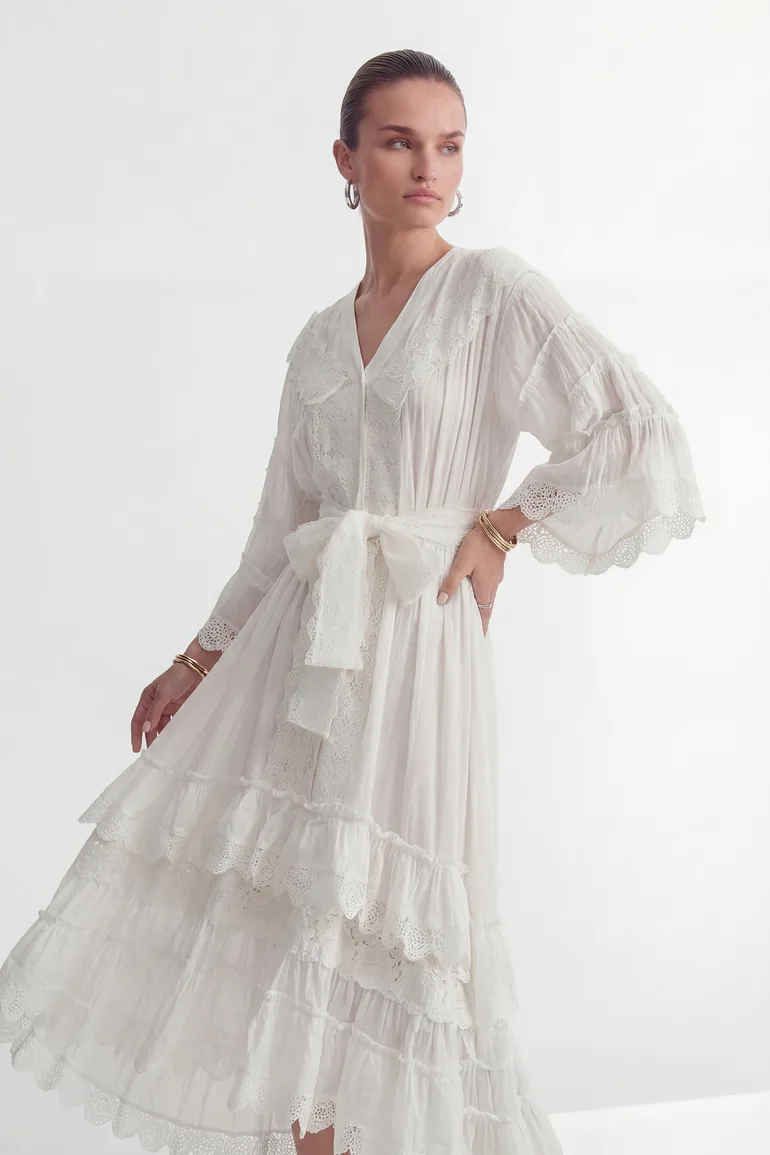 Own Your Power White V-Neck Ruffled Sleeve Maxi Dress - 5