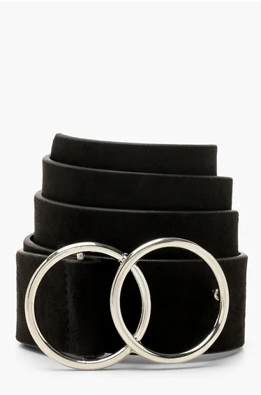 Suedette Double Ring Boyfriend Belt - black