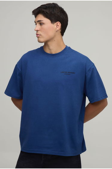 Oversized Raised Limited Text T-shirt - navy