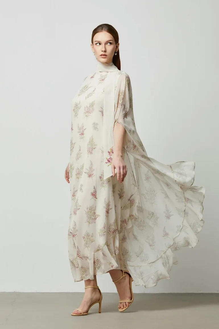Beaded Scarf Printed Kaftan - 1