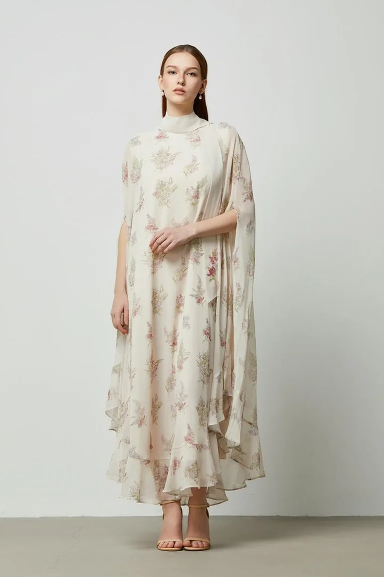 Beaded Scarf Printed Kaftan