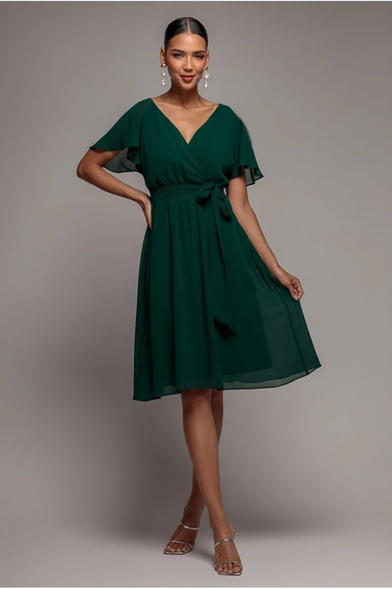 deep green chiffon midi dress Dark Green Off Shoulder Midi Party Dress Summer Chiffon Midi Simple Wedding Dresses 2020 Custom Plus Size A line Size US20/ White