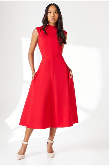 Structured Fit And Flare Dress - red