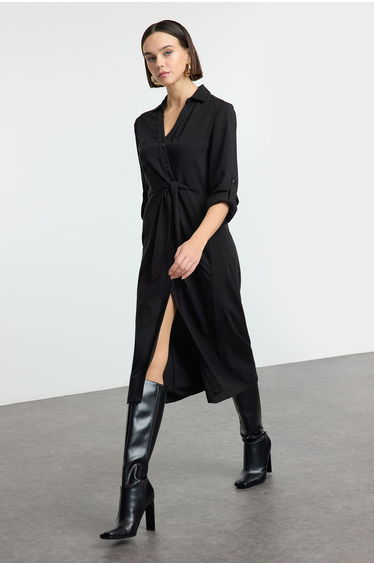 Black More Sustainable Midi Woven Shirt Dress