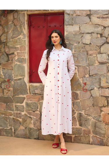 White Heart Print A-Line Maxi Dress