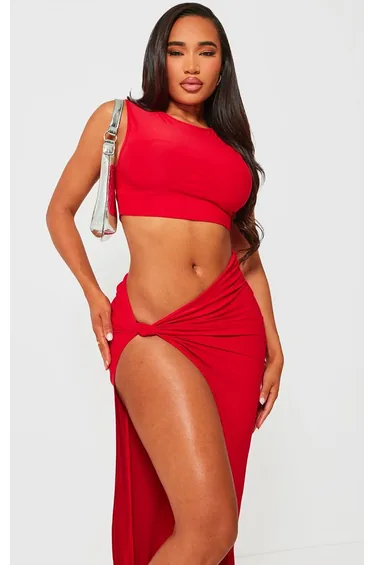 Shape Red Slinky Racer Crop Top Co-ord