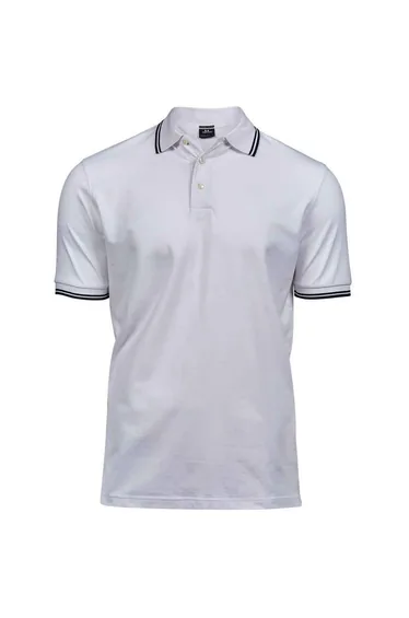 Tee Jays Mens Tipped Stretch Polo Shirt - White/Navy